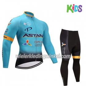 Set Wielershirt Lange Mouw + Fietsbroek Lang 2017 Astana Pro Team Kids N001
